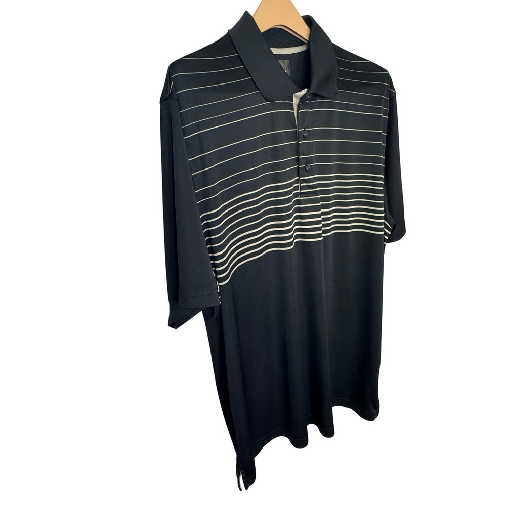 Greg Norman Polo Shirt Mens‎ XL Black Striped Play Dry Performance Golf Preppy